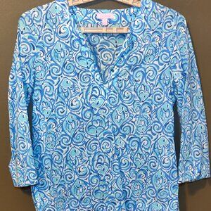 Lilly Pulitzer Amelia Tunic Chasing Tail Blue Fish Swirls SIZE SMALL